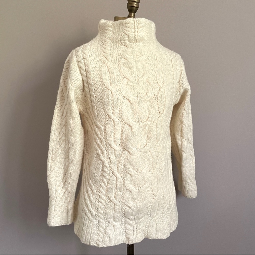 Aran Mor Ireland 100% Merino Wool Cable Knit Mock Neck Pullover Sweater - S - Picture 1 of 9